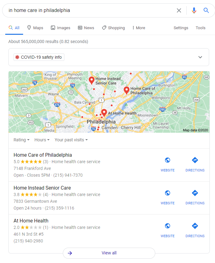 map results for home care SEO